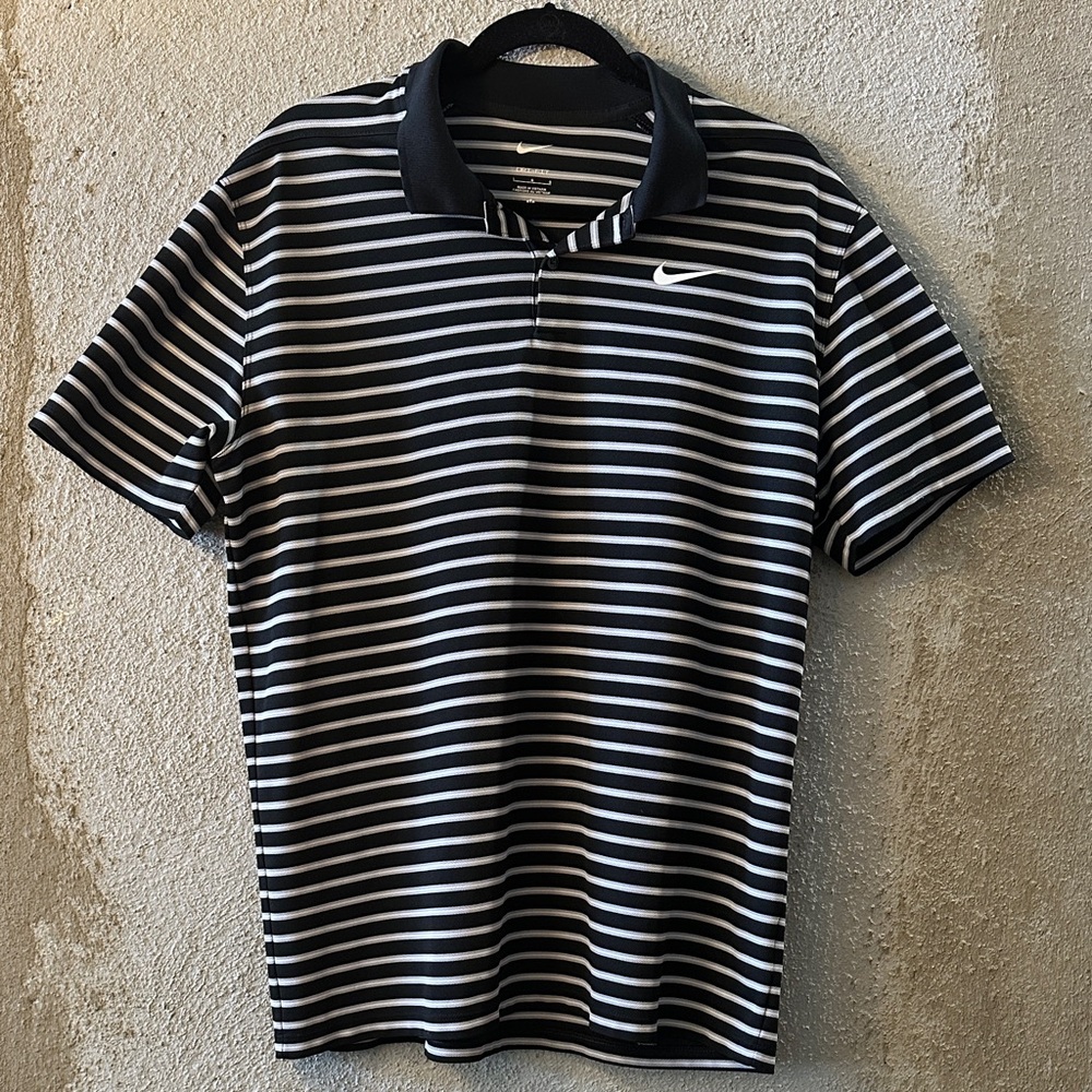 Nike Men's Dri-fit Striped Golf Polo Shirt in Black and White